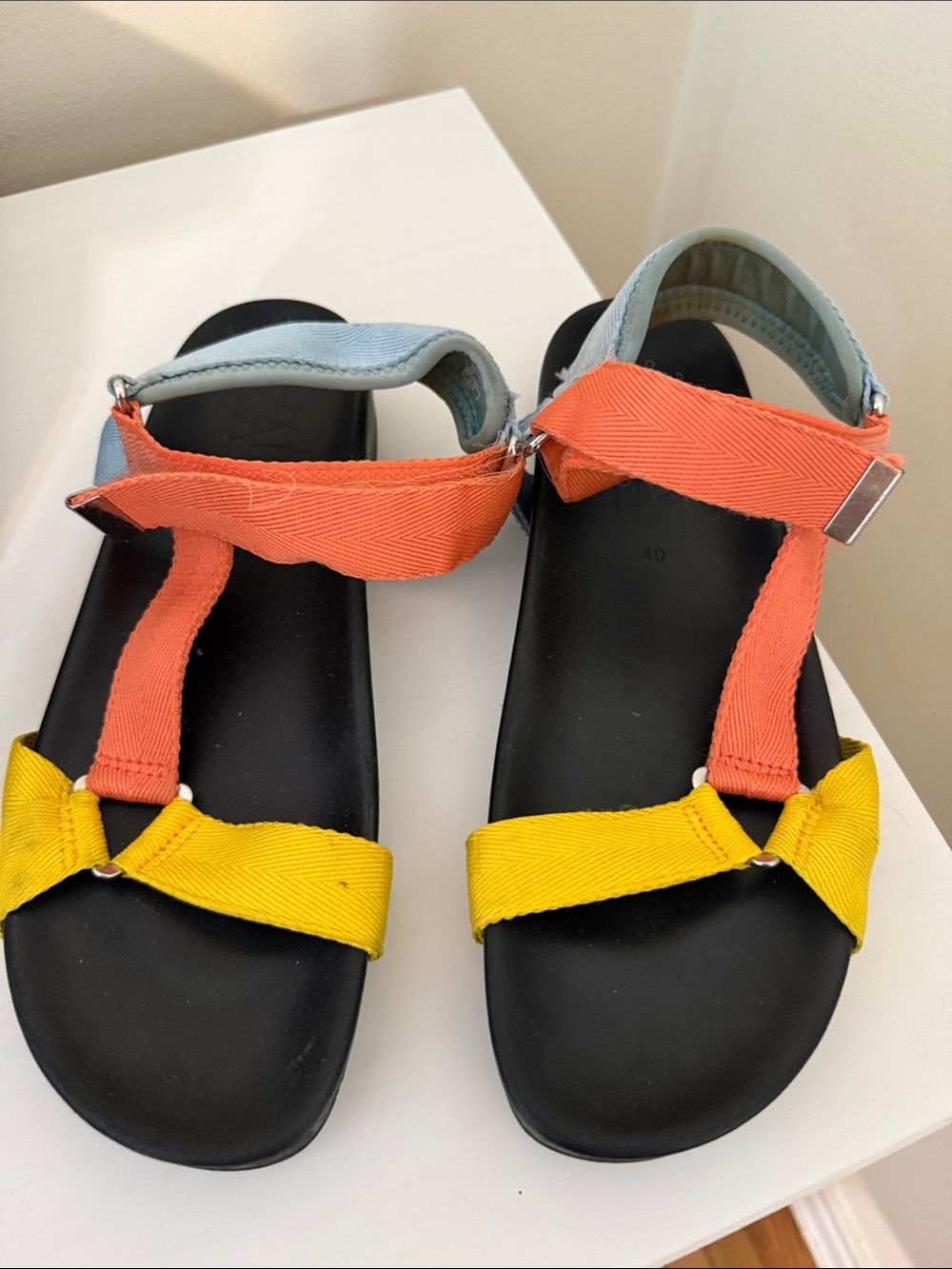 Zara Colorblock Strappy Sandals in Yellow, Orange & Light Blue